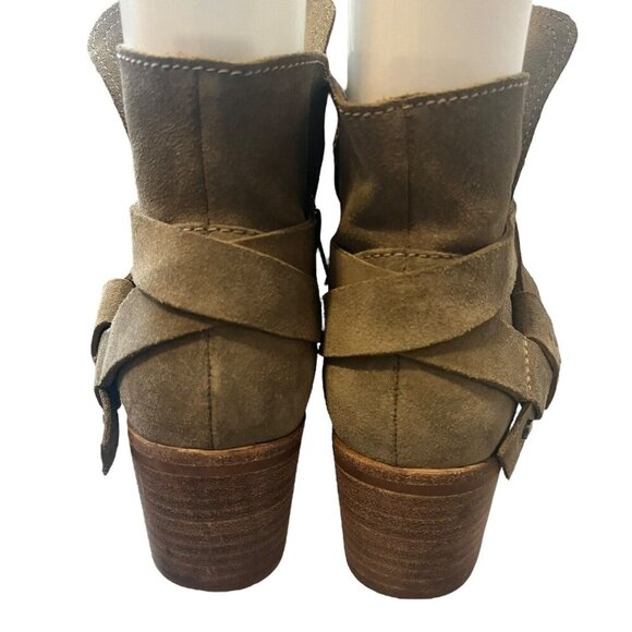 UGG Elora Women’s Suede Crisscross Strap Ankle boots booties sz 9 Beige Y2K - Picture 2 of 7